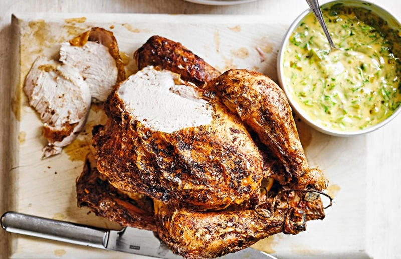 Roast chicken with ginger mayonnaise Really good roasts, Roast chicken with ginger mayonnaise, Nut roast, On the side: roasted Brussels sprouts