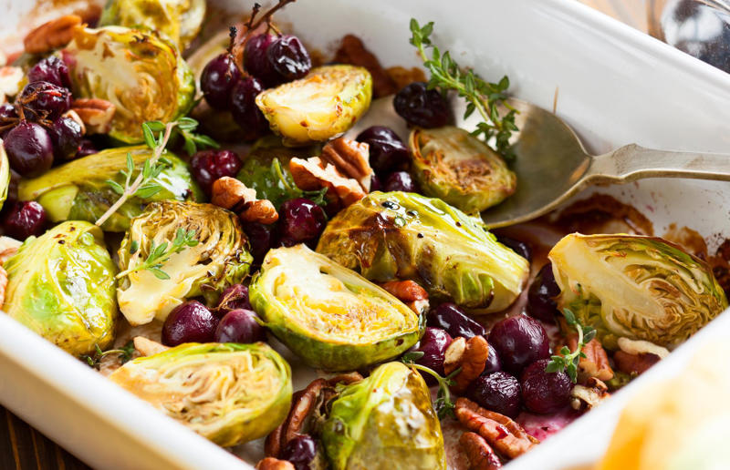 On the side: roasted Brussels sprouts Really good roasts, Roast chicken with ginger mayonnaise, Nut roast, On the side: roasted Brussels sprouts