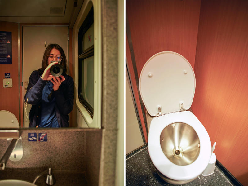 During the first ride, I washed up in one of the sleeping car's shared bathrooms.