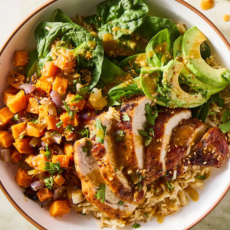 Peanut Chicken Protein Bowls, Philly Cheesesteak Cabbage Wraps, One-Pot Shrimp Primavera, Cheesy Asparagus Stuffed Chicken, Seitan Lomo Saltado, Greek Power Bowls, Cottage Cheese Alfredo, High-Protein Chicken Parm Pizza , Peanut Chickpea Protein Bowls, Goddess Bowls, Greek Salad Cottage Cheese Bowl, Chicken Shawarma Sheet-Pan Dinner, Nicoise Salad, High-Protein Creamy Chicken & Gnocchi, Chicken Club Egg White Wrap