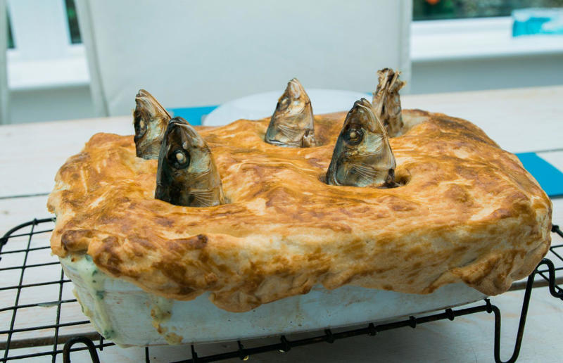 34. Stargazy pie, England, UK 34. Stargazy pie, England, UK, 33. Borek, various locations, 32. Saskatoon berry pie, Canada, 31. Butter pie, England, UK, 30. Vlaai, Netherlands, 29. Zelnik, Bulgaria and North Macedonia, 28. Egyptian goulash, Egypt, 27. Peach pie, USA, 26. Kreatopita, Greece, 25. Scotch pie, Scotland, UK, 24. Empadão de frango, Brazil, 23. Pepper steak pie, South Africa, 22. Limonnik, Russia, 21. Pork pie, England, UK, 20. Bündner Nusstorte, Switzerland, 19. Penovani khachapuri, Georgia, 18. Empanada gallega, Spain, 17. Steak and Guinness pie, Ireland, 16. Geraardsbergse mattentaart, Belgium, 15. Pâté chaud, Vietnam, 14. Mince pie, various locations, 13. Bacon and egg pie, England, UK and New Zealand, 12. Pastilla, North Africa, 11. Pithivier, France, 10. Pot pie, Canada, UK and USA, 9. Torta pasqualina, Italy, 8. Cherry pie, USA, 7. Coulibiac, France and Russia, 6. Buko pie, Philippines, 5. Tourtière, Canada, 4. Spanakopita, Cyprus and Greece, 3. Steak and kidney pie, UK, 2. Meat pie, Australia and New Zealand
