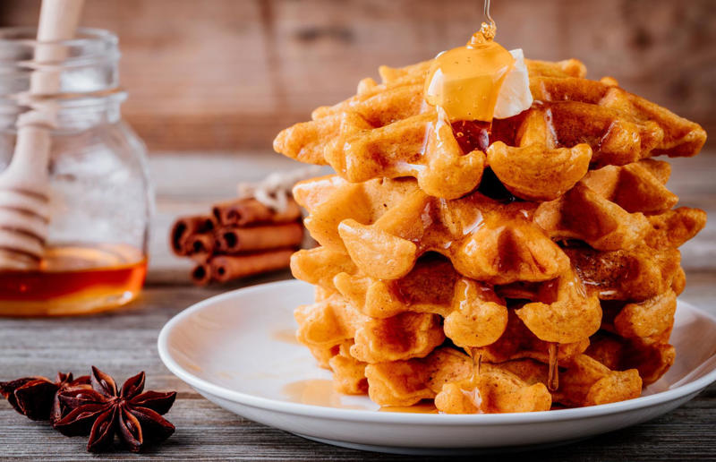 Sweet potato waffles Wonderful waffles, Pick the right waffle iron for you, Think about ingredients, Aim for lump-free batter, Whisk, but don’t over-whisk, Make the batter in advance, Get the waffle iron hot, Separate your eggs, Add oil for crispy waffles, Don't just use your iron for waffles, Cornbread waffles, Sourdough waffles, Potato rösti waffles, Falafel waffles, Charcoal waffles, Sweet potato waffles, Avocado, asparagus and rocket waffles, Pizza breakfast waffles, Fried chicken and waffles, Parmesan waffles with jammy eggs and asparagus, Waffle Benedict, Waffle sandwiches, Avocado and smoked salmon waffles, Scandi-style waffles, Spinach waffles, Berries and maple syrup, Creamy berry and chocolate waffles, Sour cream waffles, Gluten-free waffles, Chocolate waffles, Vegan waffles, Beyond berries..., Bubble waffles, Pecan praline waffles, Waffle cones