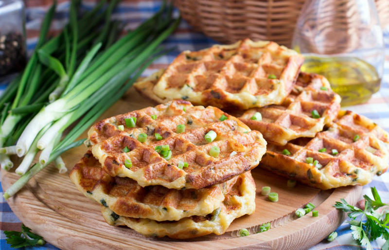 Cornbread waffles Wonderful waffles, Pick the right waffle iron for you, Think about ingredients, Aim for lump-free batter, Whisk, but don’t over-whisk, Make the batter in advance, Get the waffle iron hot, Separate your eggs, Add oil for crispy waffles, Don't just use your iron for waffles, Cornbread waffles, Sourdough waffles, Potato rösti waffles, Falafel waffles, Charcoal waffles, Sweet potato waffles, Avocado, asparagus and rocket waffles, Pizza breakfast waffles, Fried chicken and waffles, Parmesan waffles with jammy eggs and asparagus, Waffle Benedict, Waffle sandwiches, Avocado and smoked salmon waffles, Scandi-style waffles, Spinach waffles, Berries and maple syrup, Creamy berry and chocolate waffles, Sour cream waffles, Gluten-free waffles, Chocolate waffles, Vegan waffles, Beyond berries..., Bubble waffles, Pecan praline waffles, Waffle cones