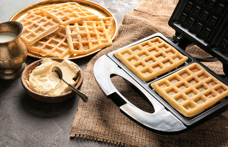 Pick the right waffle iron for you Wonderful waffles, Pick the right waffle iron for you, Think about ingredients, Aim for lump-free batter, Whisk, but don’t over-whisk, Make the batter in advance, Get the waffle iron hot, Separate your eggs, Add oil for crispy waffles, Don't just use your iron for waffles, Cornbread waffles, Sourdough waffles, Potato rösti waffles, Falafel waffles, Charcoal waffles, Sweet potato waffles, Avocado, asparagus and rocket waffles, Pizza breakfast waffles, Fried chicken and waffles, Parmesan waffles with jammy eggs and asparagus, Waffle Benedict, Waffle sandwiches, Avocado and smoked salmon waffles, Scandi-style waffles, Spinach waffles, Berries and maple syrup, Creamy berry and chocolate waffles, Sour cream waffles, Gluten-free waffles, Chocolate waffles, Vegan waffles, Beyond berries..., Bubble waffles, Pecan praline waffles, Waffle cones