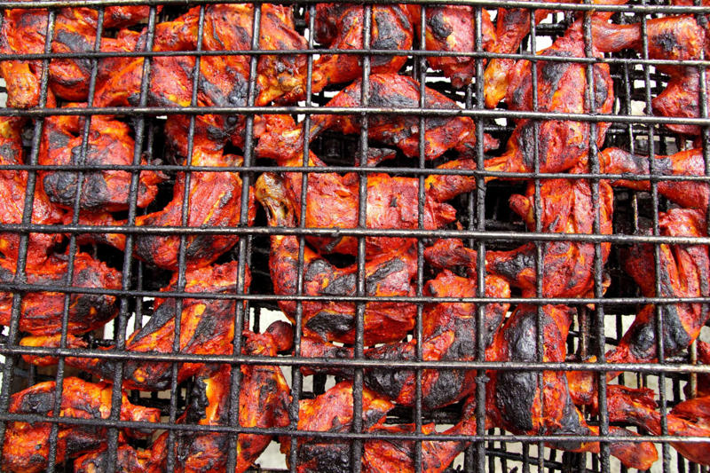 Caribbean barbacoa, Balkan ćevapčići, Argentinian asado, Indian tandoor, Brazilian churrasco, Japanese yakitori, Shawarma, Beer-flavored bratwurst, Turkish lamb kebabs, Greek souvlaki, Jamaican jerk chicken, Yucatán chicken, Italian lamb chops, Japanese shrimp skewers