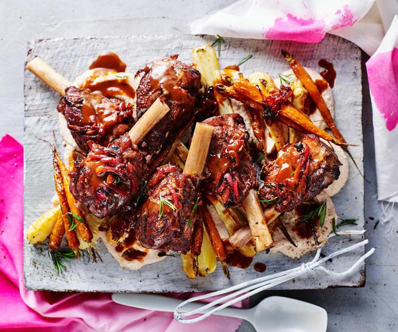You'll need these…, Spiced lamb shanks with almonds and feta , Lamb shanks massaman , Slow cooker lamb shanks with tomato, chilli and fetta , Lamb shank osso buco , Moroccan lamb shanks with polenta & white beans , Braised lamb shanks with white bean purée , Lamb shanks with risoni and tomato , Maple syrup-glazed lamb shanks , Lamb shank, fennel and vegetable soup , Baked lamb shanks with orzo , Lamb shanks and eggplant stew , Lamb shanks with lentils and pancetta , Lamb shanks with vegetables , Red curry lamb shanks , Oven-braised lamb shanks , Lamb shanks bourguignon , David’s lamb shanks , Lamb shanks in five-spice, tamarind and ginger , Lamb shank and barley soup , Braised lamb shanks with mushroom risotto , Lamb shank & bean ragu , Lemon and ginger lamb shanks with broad beans , Lamb shanks and lentils , Braised lamb shanks with tzatziki and tomato salad , Lamb shank and spinach korma curry , Lamb shank recipe tips, What cooking method is best for lamb shanks?, What to pair with lamb shanks?