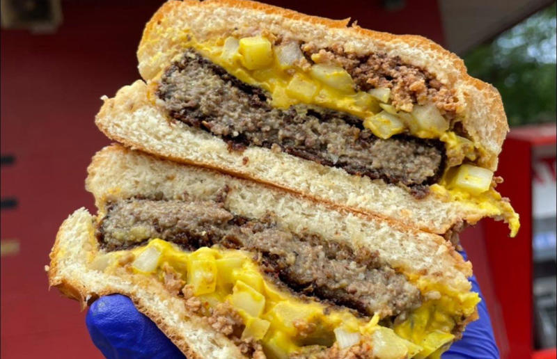 14. North Carolina: hamburger, Brooks’ Sandwich House, Charlotte 54. Tennessee: Dyer's Single, Dyer's Burgers, Memphis, 53. Alabama: hamburger, Dub's Burgers, Athens, 52. Connecticut: The Original Burger, Louis' Lunch, New Haven, 51. California: Steakburger, The Apple Pan, Los Angeles, 50. Iowa: hamburger, B-Bops, various locations, 49. Maine: hamburger, Black Cow, Portland, 48. New Jersey: hamburger, White Manna, Hackensack, 47. New Hampshire: hamburger, Gilley’s Diner, Portsmouth, 46. Massachusetts: Hamburg, White Hut, West Springfield, 45. California: hamburger, In-N-Out Burger, various locations, 44. District of Columbia: Farmhouse Burger, Good Stuff Eatery, Georgetown, 43. Mississippi: Slugburger, Latham's Hamburger Inn, New Albany, 42. Utah: Big Ben, Burger Bar, Roy, 41. Wisconsin: hamburger, Sobelman's Pub & Grill, Milwaukee, 40. Wyoming: The Liberty Burger, Liberty Burger, Jackson, 39. Illinois: House-blend prime beef burger, Butcher & The Burger, Chicago, 38. Arizona: The Standard at The Stand Arcadia Burger Shoppe, Phoenix, 37. Colorado: Cricket Burger, The Cherry Cricket, Denver, 36. New York: Luger burger, Peter Luger Steakhouse, New York City, 35. Delaware: FTC, Farmer & the Cow, Wilmington, 34. Minnesota: Jucy Lucy, Matt’s Bar, Minneapolis, 33. Pennsylvania: hamburger, M2O Burgers & Salads, Philadelphia, 32. South Carolina: Classic, Big Gun Burger Shop, Charleston, 31. Idaho: The Classic, Holy Cow!, Nampa, 30. Kansas: House Burger, Dempsey's Burger Pub, Wichita, 29. Missouri: hamburger, Town Topic, Kansas City, 28. Nebraska: The Original, Cheeseburgers, Omaha, 27. New Mexico: Rustic, Rustic On The Green, Albuquerque, 26. Indiana: Smash burger, Workingman’s Friend, Indianapolis, 25. Vermont: Worthy Burger, Worthy Burger, South Royalton and Woodstock, 24. Arkansas: traditional hamburger, Hugo's, Fayetteville, 23. Texas: Tookie's Burger, Tookie's Hamburgers & More, Kemah, 22. Nevada: Plain Jane, Beefy's, Reno, 21. Georgia: Green Truck Classic, Green Truck Pub, Savannah, 20. New York: hamburger, All-American Hamburger Drive-In, Massapequa, 19. North Dakota: Carport, Sickies Garage Burgers & Brews, various locations, 18. Michigan: sliders, Motz’s Burgers, Detroit, 17. Michigan: Ground Round, Miller’s Bar, Dearborn, 16. Florida: hamburger, Mac's Drive-Thru, Gainesville, 15. West Virginia: Oscar, Oscar’s Breakfast, Burgers & Brews, Barboursville, 14. North Carolina: hamburger, Brooks’ Sandwich House, Charlotte, 13. Kentucky: The Purist, Bard's Burgers & Chili, Covington, 12. Maryland: Hamburger, Burger Bros., Towson, 11. Oklahoma: single onion burger, Tucker's Onion Burgers, various locations, 10. Rhode Island: Stanley Burger, Stanley’s Famous Hamburgers, Central Falls, 9. Virginia: Beauvine, Beauvine Burger Concept, Richmond, 8. Oregon: The Original 100, Hwy 101 Burger, Lincoln City, 7. Ohio: hamburger, Kewpee Hamburgers, Lima, 6. Hawaii: hamburger, Kua Aina Sandwich Shop, Haleiwa, 5. Alaska: The Burger Stop, Tommy's Burger Stop, Anchorage, 4. Montana: Hamburger, The Burger Drive, Billings, 3. Washington: Seattle Classic, Von's 1000 Spirits, Seattle, 2. Louisiana: Butcher Burger, Cochon Butcher, New Orleans