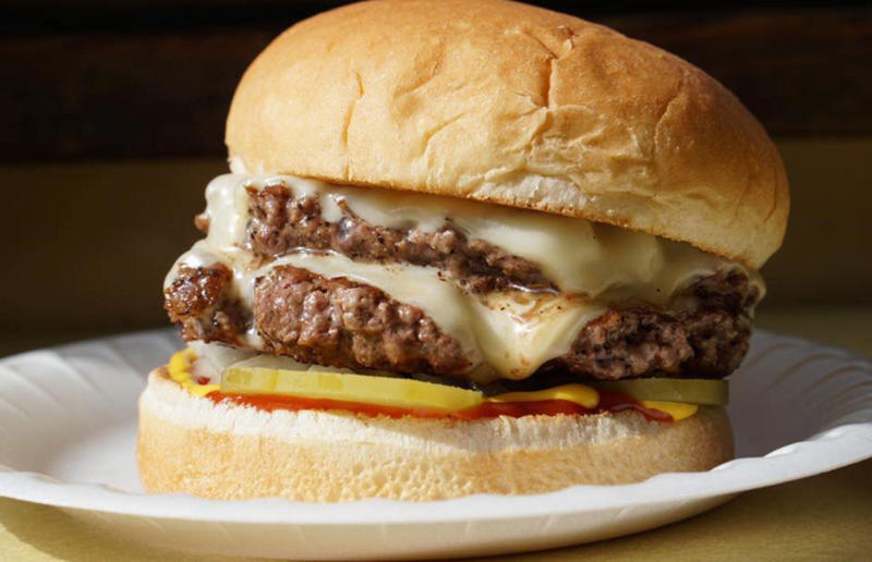 47. New Hampshire: hamburger, Gilley’s Diner, Portsmouth 54. Tennessee: Dyer's Single, Dyer's Burgers, Memphis, 53. Alabama: hamburger, Dub's Burgers, Athens, 52. Connecticut: The Original Burger, Louis' Lunch, New Haven, 51. California: Steakburger, The Apple Pan, Los Angeles, 50. Iowa: hamburger, B-Bops, various locations, 49. Maine: hamburger, Black Cow, Portland, 48. New Jersey: hamburger, White Manna, Hackensack, 47. New Hampshire: hamburger, Gilley’s Diner, Portsmouth, 46. Massachusetts: Hamburg, White Hut, West Springfield, 45. California: hamburger, In-N-Out Burger, various locations, 44. District of Columbia: Farmhouse Burger, Good Stuff Eatery, Georgetown, 43. Mississippi: Slugburger, Latham's Hamburger Inn, New Albany, 42. Utah: Big Ben, Burger Bar, Roy, 41. Wisconsin: hamburger, Sobelman's Pub & Grill, Milwaukee, 40. Wyoming: The Liberty Burger, Liberty Burger, Jackson, 39. Illinois: House-blend prime beef burger, Butcher & The Burger, Chicago, 38. Arizona: The Standard at The Stand Arcadia Burger Shoppe, Phoenix, 37. Colorado: Cricket Burger, The Cherry Cricket, Denver, 36. New York: Luger burger, Peter Luger Steakhouse, New York City, 35. Delaware: FTC, Farmer & the Cow, Wilmington, 34. Minnesota: Jucy Lucy, Matt’s Bar, Minneapolis, 33. Pennsylvania: hamburger, M2O Burgers & Salads, Philadelphia, 32. South Carolina: Classic, Big Gun Burger Shop, Charleston, 31. Idaho: The Classic, Holy Cow!, Nampa, 30. Kansas: House Burger, Dempsey's Burger Pub, Wichita, 29. Missouri: hamburger, Town Topic, Kansas City, 28. Nebraska: The Original, Cheeseburgers, Omaha, 27. New Mexico: Rustic, Rustic On The Green, Albuquerque, 26. Indiana: Smash burger, Workingman’s Friend, Indianapolis, 25. Vermont: Worthy Burger, Worthy Burger, South Royalton and Woodstock, 24. Arkansas: traditional hamburger, Hugo's, Fayetteville, 23. Texas: Tookie's Burger, Tookie's Hamburgers & More, Kemah, 22. Nevada: Plain Jane, Beefy's, Reno, 21. Georgia: Green Truck Classic, Green Truck Pub, Savannah, 20. New York: hamburger, All-American Hamburger Drive-In, Massapequa, 19. North Dakota: Carport, Sickies Garage Burgers & Brews, various locations, 18. Michigan: sliders, Motz’s Burgers, Detroit, 17. Michigan: Ground Round, Miller’s Bar, Dearborn, 16. Florida: hamburger, Mac's Drive-Thru, Gainesville, 15. West Virginia: Oscar, Oscar’s Breakfast, Burgers & Brews, Barboursville, 14. North Carolina: hamburger, Brooks’ Sandwich House, Charlotte, 13. Kentucky: The Purist, Bard's Burgers & Chili, Covington, 12. Maryland: Hamburger, Burger Bros., Towson, 11. Oklahoma: single onion burger, Tucker's Onion Burgers, various locations, 10. Rhode Island: Stanley Burger, Stanley’s Famous Hamburgers, Central Falls, 9. Virginia: Beauvine, Beauvine Burger Concept, Richmond, 8. Oregon: The Original 100, Hwy 101 Burger, Lincoln City, 7. Ohio: hamburger, Kewpee Hamburgers, Lima, 6. Hawaii: hamburger, Kua Aina Sandwich Shop, Haleiwa, 5. Alaska: The Burger Stop, Tommy's Burger Stop, Anchorage, 4. Montana: Hamburger, The Burger Drive, Billings, 3. Washington: Seattle Classic, Von's 1000 Spirits, Seattle, 2. Louisiana: Butcher Burger, Cochon Butcher, New Orleans
