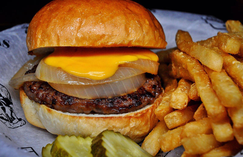 41. Wisconsin: hamburger, Sobelman's Pub & Grill, Milwaukee 54. Tennessee: Dyer's Single, Dyer's Burgers, Memphis, 53. Alabama: hamburger, Dub's Burgers, Athens, 52. Connecticut: The Original Burger, Louis' Lunch, New Haven, 51. California: Steakburger, The Apple Pan, Los Angeles, 50. Iowa: hamburger, B-Bops, various locations, 49. Maine: hamburger, Black Cow, Portland, 48. New Jersey: hamburger, White Manna, Hackensack, 47. New Hampshire: hamburger, Gilley’s Diner, Portsmouth, 46. Massachusetts: Hamburg, White Hut, West Springfield, 45. California: hamburger, In-N-Out Burger, various locations, 44. District of Columbia: Farmhouse Burger, Good Stuff Eatery, Georgetown, 43. Mississippi: Slugburger, Latham's Hamburger Inn, New Albany, 42. Utah: Big Ben, Burger Bar, Roy, 41. Wisconsin: hamburger, Sobelman's Pub & Grill, Milwaukee, 40. Wyoming: The Liberty Burger, Liberty Burger, Jackson, 39. Illinois: House-blend prime beef burger, Butcher & The Burger, Chicago, 38. Arizona: The Standard at The Stand Arcadia Burger Shoppe, Phoenix, 37. Colorado: Cricket Burger, The Cherry Cricket, Denver, 36. New York: Luger burger, Peter Luger Steakhouse, New York City, 35. Delaware: FTC, Farmer & the Cow, Wilmington, 34. Minnesota: Jucy Lucy, Matt’s Bar, Minneapolis, 33. Pennsylvania: hamburger, M2O Burgers & Salads, Philadelphia, 32. South Carolina: Classic, Big Gun Burger Shop, Charleston, 31. Idaho: The Classic, Holy Cow!, Nampa, 30. Kansas: House Burger, Dempsey's Burger Pub, Wichita, 29. Missouri: hamburger, Town Topic, Kansas City, 28. Nebraska: The Original, Cheeseburgers, Omaha, 27. New Mexico: Rustic, Rustic On The Green, Albuquerque, 26. Indiana: Smash burger, Workingman’s Friend, Indianapolis, 25. Vermont: Worthy Burger, Worthy Burger, South Royalton and Woodstock, 24. Arkansas: traditional hamburger, Hugo's, Fayetteville, 23. Texas: Tookie's Burger, Tookie's Hamburgers & More, Kemah, 22. Nevada: Plain Jane, Beefy's, Reno, 21. Georgia: Green Truck Classic, Green Truck Pub, Savannah, 20. New York: hamburger, All-American Hamburger Drive-In, Massapequa, 19. North Dakota: Carport, Sickies Garage Burgers & Brews, various locations, 18. Michigan: sliders, Motz’s Burgers, Detroit, 17. Michigan: Ground Round, Miller’s Bar, Dearborn, 16. Florida: hamburger, Mac's Drive-Thru, Gainesville, 15. West Virginia: Oscar, Oscar’s Breakfast, Burgers & Brews, Barboursville, 14. North Carolina: hamburger, Brooks’ Sandwich House, Charlotte, 13. Kentucky: The Purist, Bard's Burgers & Chili, Covington, 12. Maryland: Hamburger, Burger Bros., Towson, 11. Oklahoma: single onion burger, Tucker's Onion Burgers, various locations, 10. Rhode Island: Stanley Burger, Stanley’s Famous Hamburgers, Central Falls, 9. Virginia: Beauvine, Beauvine Burger Concept, Richmond, 8. Oregon: The Original 100, Hwy 101 Burger, Lincoln City, 7. Ohio: hamburger, Kewpee Hamburgers, Lima, 6. Hawaii: hamburger, Kua Aina Sandwich Shop, Haleiwa, 5. Alaska: The Burger Stop, Tommy's Burger Stop, Anchorage, 4. Montana: Hamburger, The Burger Drive, Billings, 3. Washington: Seattle Classic, Von's 1000 Spirits, Seattle, 2. Louisiana: Butcher Burger, Cochon Butcher, New Orleans