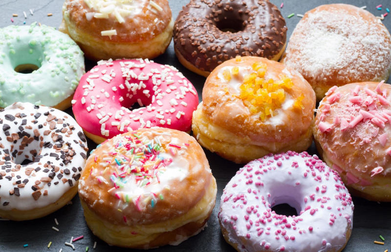 6. Doughnut, various locations 37: Baklava, various locations, 36: Rolex, Uganda, 35: Dadar gulung, Indonesia, 34: Ta'ameya, Egypt, 33: Brownies, USA, 32: Plantain chips, various locations, 31: Koeksister, South Africa, 30: Ma'amoul, Egypt, 29: Takoyaki, Japan, 28: Rice Krispie treats, USA, 27: Poffertjes, Netherlands, 26: Haggis bon bons, Scotland, 25: Pão de queijo, Brazil, 24: Chocolate digestives, UK, 23: Churros, Spain, 22: Kartoffelpuffer, Germany, 21: Stroopwafel, Netherlands, 20: Mooncake, China, 19: Sausage roll, UK, 18: Biltong, South Africa, 17: Aloo tikki, India, 16: Qatayef, Middle East, 15: Lamington, Australia, 14: S'mores, USA, 13: Meat pie, Australia and New Zealand, 12: Lumpia, Indonesia and the Philippines, 11: Nanaimo bar, Canada, 10: Pain au chocolat, France, 9: Mochi, Japan, 8: Pani puri, India, 7: Doughnut, various locations, 6: Poutine, Canada, 5: Currywurst, Germany, 4: Macaron, France, 3: Nachos, Mexico, 2: Samosa, various locations