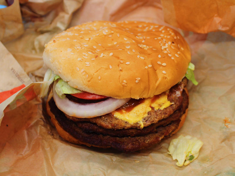 My favorite burger I tried was the Triple Whopper with cheese from Burger King. Shake Shack's double cheeseburger, my least favorite, was particularly large., I also tried the McDonald's Double Quarter Pounder with cheese., I would order this burger again., The third-best burger I tried was Wendy's Dave's Triple., My second-favorite burger was the new Big Arch burger from McDonald's.