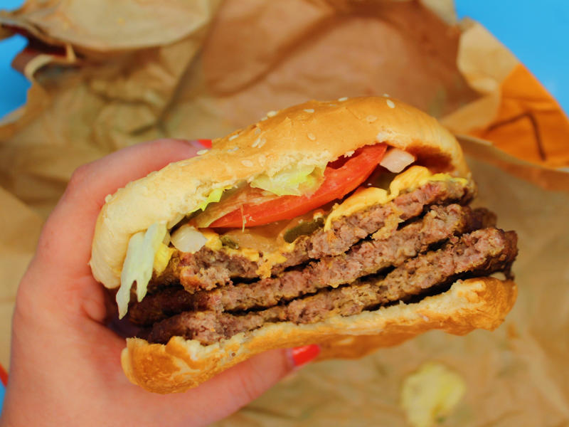 I also liked the beef patties on this burger the most out of the ones I tried. Shake Shack's double cheeseburger, my least favorite, was particularly large., I also tried the McDonald's Double Quarter Pounder with cheese., I would order this burger again., The third-best burger I tried was Wendy's Dave's Triple., My second-favorite burger was the new Big Arch burger from McDonald's.