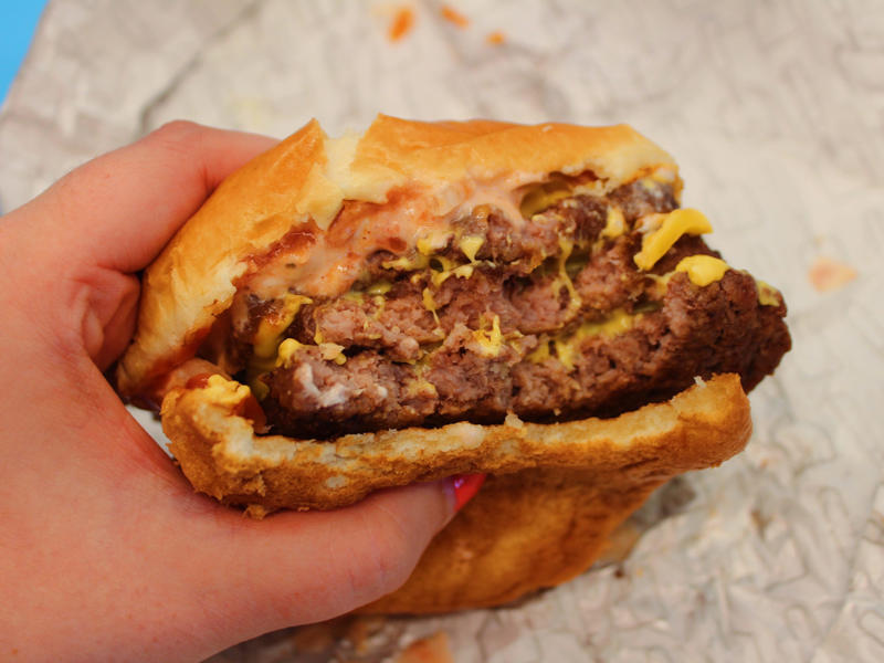 I thought this burger had a ton of flavor. The cheese was perfectly melted, and the patties were super juicy. Shake Shack's double cheeseburger, my least favorite, was particularly large., I also tried the McDonald's Double Quarter Pounder with cheese., I would order this burger again., The third-best burger I tried was Wendy's Dave's Triple., My second-favorite burger was the new Big Arch burger from McDonald's.