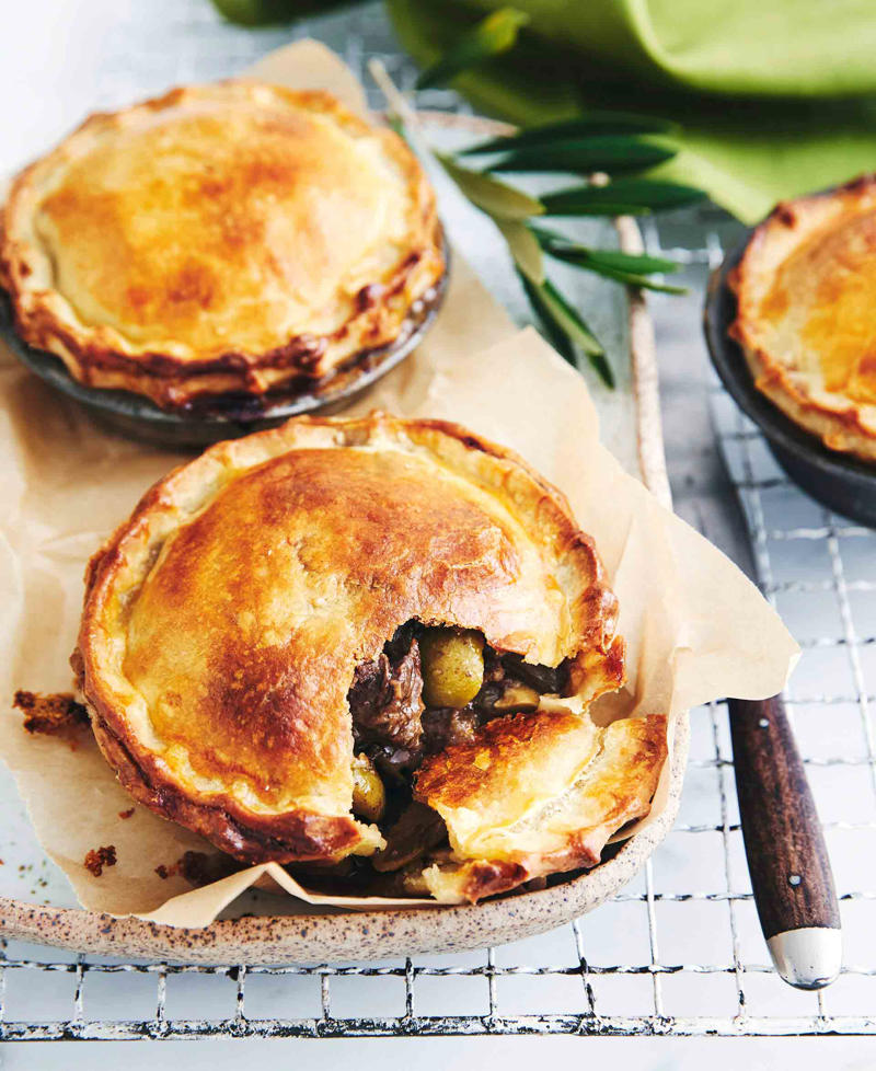 17 warming winter baking recipes to try this season, Maggie Beer’s beef meat pie with sour cream pastry , Pear sponge pudding with caramel sauce , Classic country chicken pie , Mandarin cake with mascarpone , Classic bacon and egg pie , Chocolate and raspberry pudding , Timpana: traditional Maltese pasta pie , Espresso choc date pudding , Wholemeal date scones , Scandi-style whole baked apples , Family-sized cheese and spinach pie , Cinnamon sponge cake , Apple and blackcurrant pie , Mini vegie pasties , Potato-topped chicken, leek and cheddar pie , Leek and gorgonzola tart , Rhubarb apple crumble