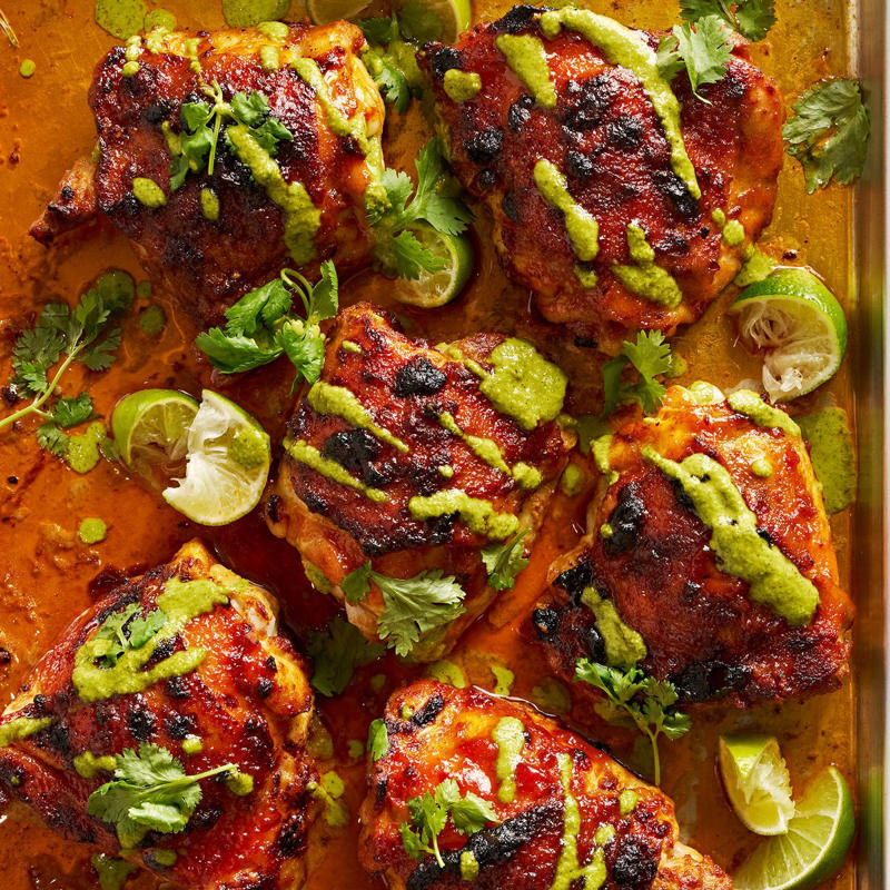 Mexican Corn & Chicken Bowls, Hawaiian Shoyu Chicken, Green Goddess Grilled Chicken, One-Pan Creamy Sun-Dried Tomato Chicken & Gnocchi, Grilled Coca-Cola Chicken, Sheet-Pan Miso Chicken & Sweet Potatoes, Chicken Shawarma Sheet-Pan Dinner, Butter Chicken, Creamy Chicken Dijon, Chicken Cacciatore, BBQ Sheet-Pan Chicken, Chicken & Dumplings, Brown Stew Chicken, Za'atar Sheet-Pan Chicken, Cacio E Pepe Chicken, Red Curry Chicken Thighs & Rice, Slow-Cooker Garlic-Parmesan Chicken, Greek Lemon-Butter Chicken & Smashed Potatoes, Peruvian-Style Chicken With Green Sauce, Tandoori Chicken, Jamaican Curry Chicken, Arroz Con Pollo