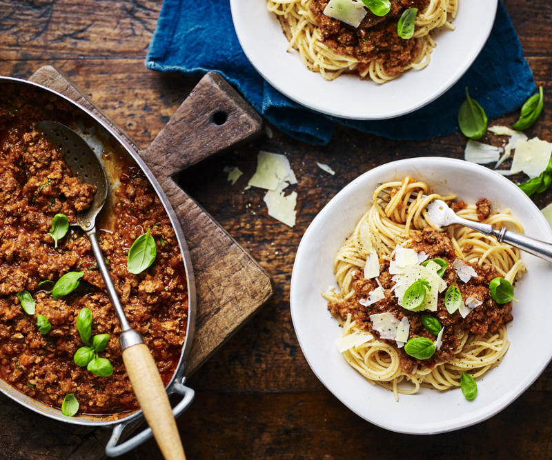 Cheesy salmon & veggie pasta bake, Pork chop tray bake with potatoes & brussels sprouts, Pesto, sun-dried tomato & mozzarella-stuffed chicken breasts, Nutty brown rice with broccolini & goat’s cheese, Easy family dinners from Women's Weekly Food