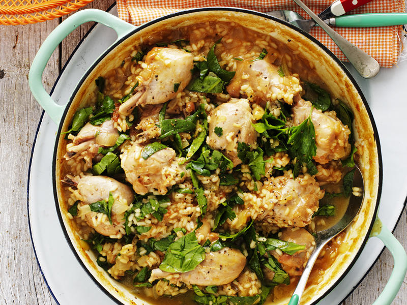          Julie Goodwin’s spiced chicken with brown rice &amp; cauliflower      ,          One pot chicken and rice      ,          Julie Goodwin’s char siu chicken with egg fried rice      ,          One-pan chicken rice with coconut      ,          One-pot apricot chicken with creamy rice      ,          Chicken rice and mega greens mega bowl with tzatziki      ,          Grilled Portuguese chicken and rice      ,          Korean-style barbecued chicken rice      ,          Sticky Thai chicken with coconut rice      ,          Smoked chicken rice salad with curried mango dressing      ,          Chicken korma rice      ,          Spicy chicken fried rice      ,          Teriyaki chicken rice burger      ,          Oven-baked risotto with chicken, rocket and tomato      ,          Chilli fried rice with chicken and broccolini      ,          Chicken and egg on rice      ,          Chinese chicken fried rice      ,          Chicken, lemongrass and rice soup      ,          White cooked chicken with ginger rice      ,          Five-spice chicken with brown rice      ,          Sweet chilli chicken with rice      