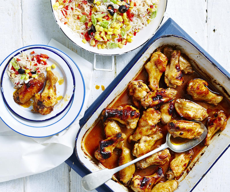          Julie Goodwin’s spiced chicken with brown rice &amp; cauliflower      ,          One pot chicken and rice      ,          Julie Goodwin’s char siu chicken with egg fried rice      ,          One-pan chicken rice with coconut      ,          One-pot apricot chicken with creamy rice      ,          Chicken rice and mega greens mega bowl with tzatziki      ,          Grilled Portuguese chicken and rice      ,          Korean-style barbecued chicken rice      ,          Sticky Thai chicken with coconut rice      ,          Smoked chicken rice salad with curried mango dressing      ,          Chicken korma rice      ,          Spicy chicken fried rice      ,          Teriyaki chicken rice burger      ,          Oven-baked risotto with chicken, rocket and tomato      ,          Chilli fried rice with chicken and broccolini      ,          Chicken and egg on rice      ,          Chinese chicken fried rice      ,          Chicken, lemongrass and rice soup      ,          White cooked chicken with ginger rice      ,          Five-spice chicken with brown rice      ,          Sweet chilli chicken with rice      