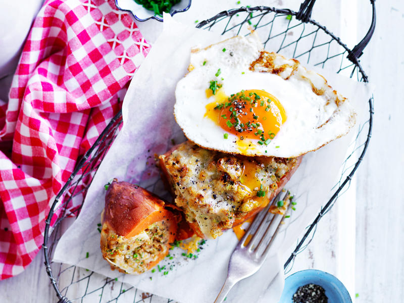 Sweet potato tips, What to serve with sweet potatoes, Choosing and storing tips, Kohlrabi & sweet potato rosti with cashew dip , Sweet potato pizza with fig and pancetta , Slow-cooked pork belly with crushed sweet potato , Sweet potato rösti with haloumi and tomatoes , Pumpkin and sweet potato pie , Tomato, chorizo and sweet potato hotpot , Sweet potato brownies with espresso topping , Roasted sweet potato with green goddess dressing , Air fryer sausages with sweet potato hash browns , Ocean trout salad with edamame miso dressing , Slow cooker chickpea and sweet potato curry , Haloumi schnitzel with sweet potato chips , Lamb neck chop and lentil stew with kumara carrot mash , How to make sweet potato/kumara mash , Sweet potato rösti with roasted vegetables , Sweet potato and tuna rissoles with spicy hummus , Nut-crusted barramundi with spiced kumara wedges , Vegetarian Thai yellow curry , Kumara, prosciutto and smoked mozzarella flatbreads , Kumara rösti with portobello mushrooms , Spiced sweet potatoes with whipped chive butter , Sweet potato, mint and goat’s cheese tartlets , Spiced sweet potato tart , Sweet potato bubble and squeak , Red curry coconut chicken with sweet potato , Healthy kumara and turkey burgers , Beetroot, ricotta, & hazelnut tart with sweet potato pastry , Moroccan fish and chips , Jacket sweet potato sloppy joes , Chicken and kumara sandwiches , Eggplant and sweet potato curry , Spicy kumara sausage rolls , Kumara and ‘chorizo’ tacos , Makrut lime and red curry fish parcels , Broccoli and walnut stuffed sweet potato , Maple gingerbread muffins with kumara butter , Lamb, kumara and almond curry , Creamy lamb, kumara and ginger korma , Sweet potato, pumpkin and potato soup , Dukkah beetroot & kumara skewers , Indian-spiced quinoa cakes with tomatoes , Moroccan sweet potato bake , Roast kumara and pear salad with crunchy chickpeas , Spelt pizza with kumara & goat’s cheese , Do you have recipes for potato salads?, More potato recipes