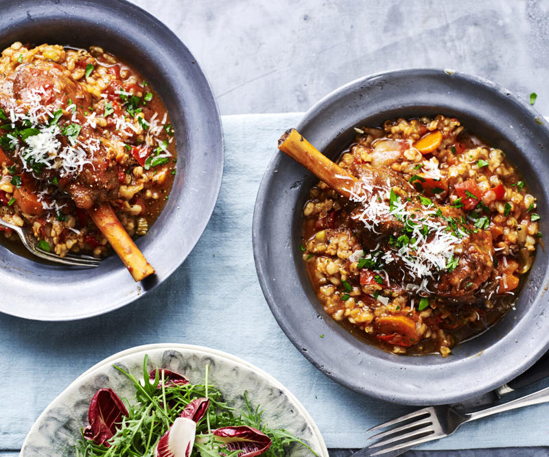 You'll need these…, Spiced lamb shanks with almonds and feta , Lamb shanks massaman , Slow cooker lamb shanks with tomato, chilli and fetta , Lamb shank osso buco , Moroccan lamb shanks with polenta & white beans , Braised lamb shanks with white bean purée , Lamb shanks with risoni and tomato , Maple syrup-glazed lamb shanks , Lamb shank, fennel and vegetable soup , Baked lamb shanks with orzo , Lamb shanks and eggplant stew , Lamb shanks with lentils and pancetta , Lamb shanks with vegetables , Red curry lamb shanks , Oven-braised lamb shanks , Lamb shanks bourguignon , David’s lamb shanks , Lamb shanks in five-spice, tamarind and ginger , Lamb shank and barley soup , Braised lamb shanks with mushroom risotto , Lamb shank & bean ragu , Lemon and ginger lamb shanks with broad beans , Lamb shanks and lentils , Braised lamb shanks with tzatziki and tomato salad , Lamb shank and spinach korma curry , Lamb shank recipe tips, What cooking method is best for lamb shanks?, What to pair with lamb shanks?