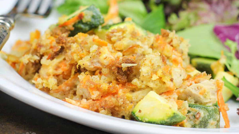 BAKED TORTILLA CHICKEN TENDERS, Salsa Verde Chicken Stacked Enchiladas, Chicken Zucchini Casserole, Crock Pot Apple Balsamic Chicken