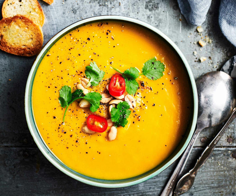 Can I freeze these soups?, Vegetable soup recipes to try,          Quick &amp; easy minestrone &amp; ravioli soup      ,          Quick &amp; easy potato soup with cheddar toasts      ,          Traditional Italian minestrone soup      ,          Smoky mushroom soup with garlic labne      ,          Indian-spiced red lentil and pumpkin soup      ,          Slow cooker curried lentil and tomato soup      ,          Potato and pea soup with pesto, ricotta cream and crispy croutons      ,          Slow-cooker coconut pumpkin soup      ,          Tuscan tomato bread soup      ,          Speedy tofu laksa      ,          Mushroom hot &amp; sour soup      ,          Broccoli and kale soup with lemon creme fraiche      ,          Roasted tomato soup with broccoli pesto      ,          Cauliflower cream soup with mushrooms      ,          Barley and vegetable soup with crunchy seeds      ,          Sweet corn soup with ginger      ,          Spinach, rocket &amp; pea soup with brie croûtes      ,          Spiced lentil and roasted kumara soup      ,          Tomato and fennel soup      ,          Spiced carrot soup with smoked almonds      ,          Cauliflower and parsnip soup      ,          Cream of celeriac soup      ,          Creamy sweet potato and fennel soup with parmesan wafers      ,          Ratatouille soup with pistou      ,          Moroccan vegetable soup with harissa      ,          Spiced pumpkin soup with cinnamon cream      ,          Potato soup with capsicum &amp; almonds      , What to serve with these vegetable soups, More vegetarian comfort meals
