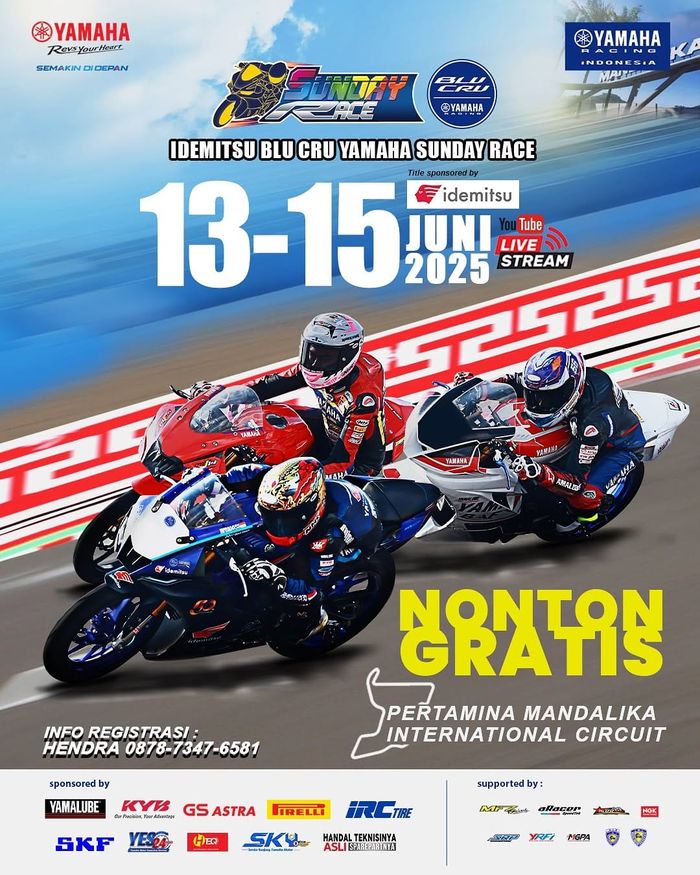 yamaha, balap, yamaha sunday race, Mandalika, Idemitsu bLU cRU Yamaha Sunday Race, Yamaha Sunday Race Digelar Akhir Pekan Ini, Buka Kelas Juara Dunia