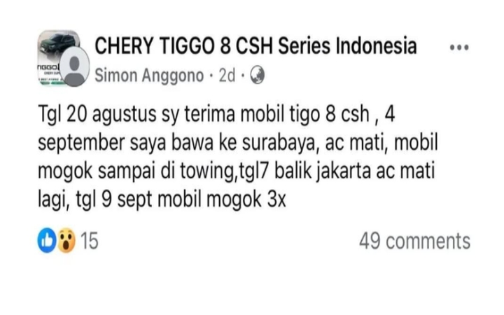 mobil, mogok, chery, Tiggo, tiggo 8, Chery Tiggo 8 CSH, Penjelasan Chery Tentang Mesin Tiggo 8 CSH Mogok Sampai 3 Kali