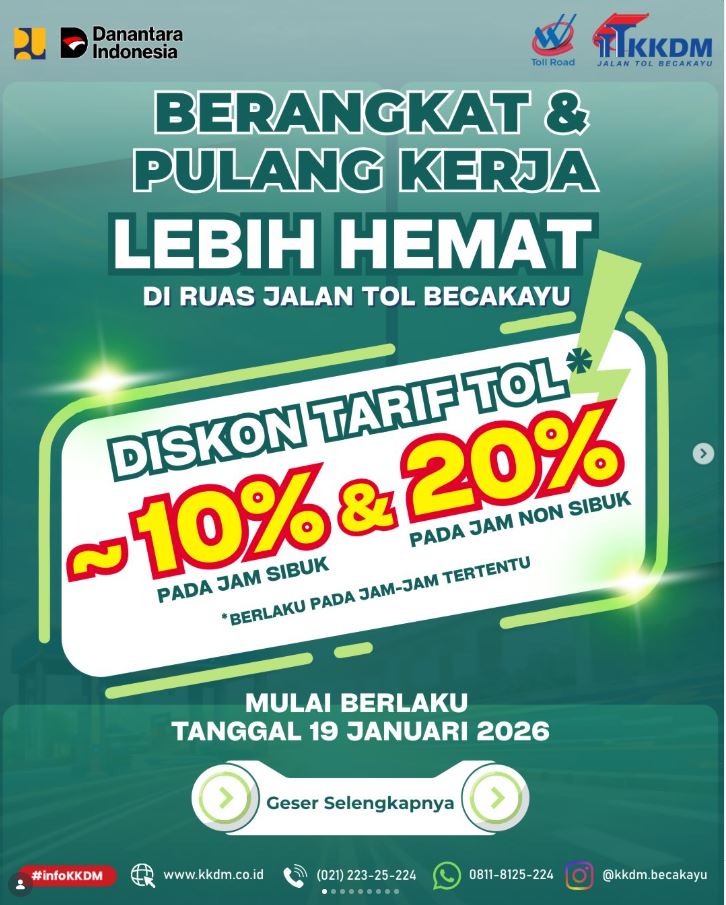 tol becakayu, diskon jalan tol, Tol Bekasi-Cawang-Kampung Melayu, Diskon Tol Becakayu, Diskon Tarif Tol Becakayu, Bikin Semringah, Tarif Tol Becakayu Diskon 10-20 Persen di Jam-jam Tertentu