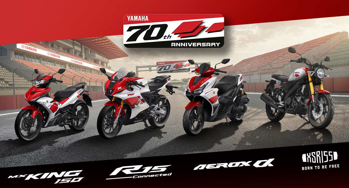 yamaha, aerox, mx king 150, XSR 155, Livery 70th Anniversary, livery spesial yamaha, Warna Ikonik Kembali! Yamaha Rilis 4 Motornya Dengan Livery Spesial di Indonesia