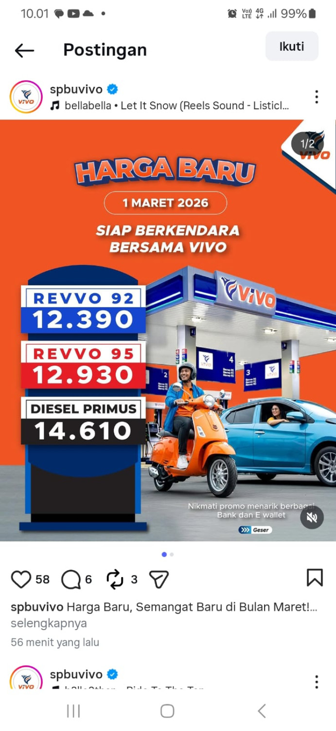 vivo, harga bbm, bbm naik, Vivo Revvo 92, Update Harga Vivo Per 1 Maret 2026, Naik  Hingga Rp 1.010/ Liter
