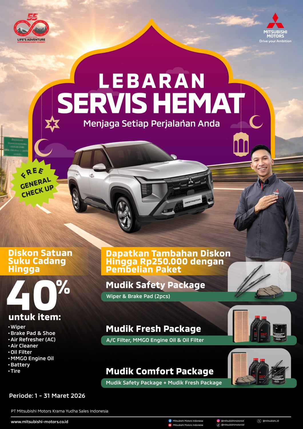 Servis Mitsubishi, bengkel resmi mitsubishi, Promo servis Mitsubishi, Lebaran Campaign 2026, Kilau Lebaran 2026, Persiapan Pulang Kampung, Mitsubishi Gelar Promo Servis Lebaran Campaign 2026