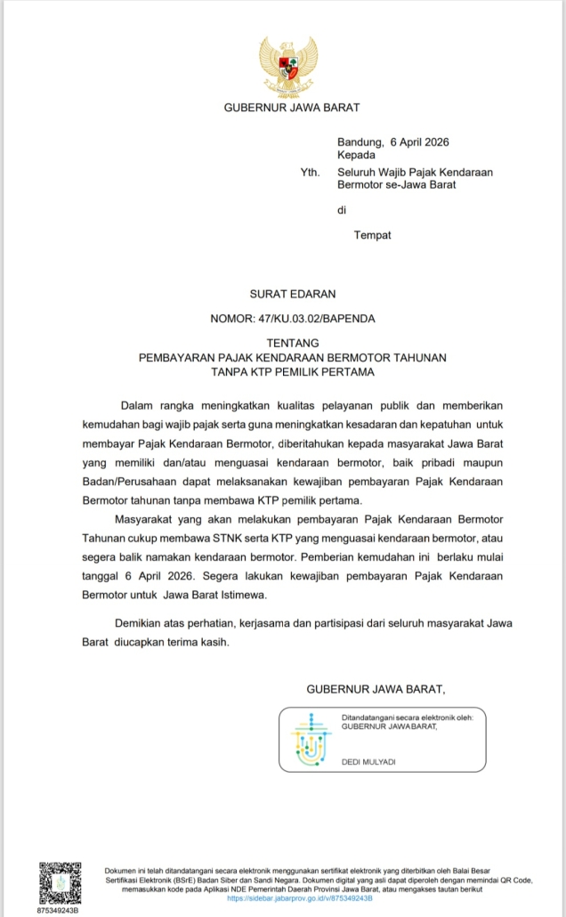 dedi mulyadi, pajak kendaraan, Balik nama kendaraan, Perpanjang STNK Tanpa KTP, Pajak Kendaraan Tanpa KTP, Terobosan Dedi Mulyadi Nular, Kebijakan Perpanjang STNK Tanpa KTP Pemilik Berlaku di Seluruh Indonesia