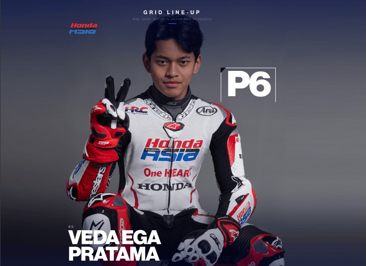 astra honda motor, pembalap indonesia, Moto3, honda team asia, motogp prancis, Veda Ega Pratama, Start Posisi Enam Moto3, Veda Ega Kirim Sinyal Bahaya bagi Lawan di Sirkuit Le Mans