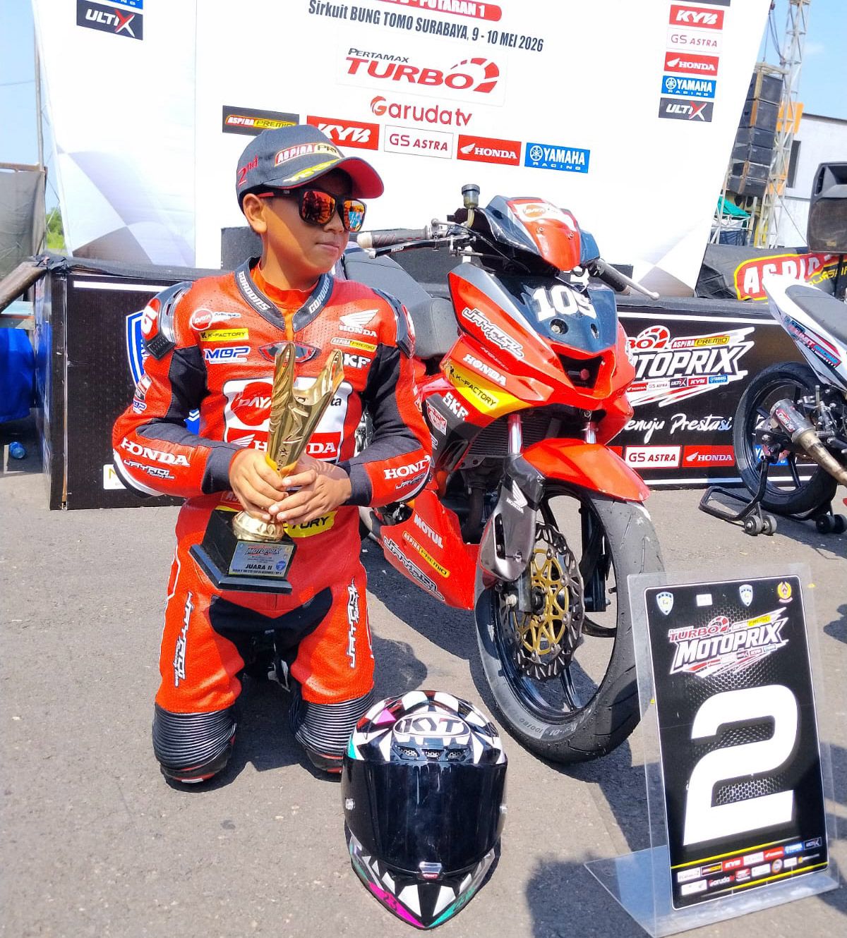 pembalap indonesia, motoprix, pembalap honda, Daya adicipta motora, agam abdillah, pembalap muda honda, Sempat Crash, Agam Abdillah Bangkit dan Sabet Podium di MotoPrix Surabaya 2026