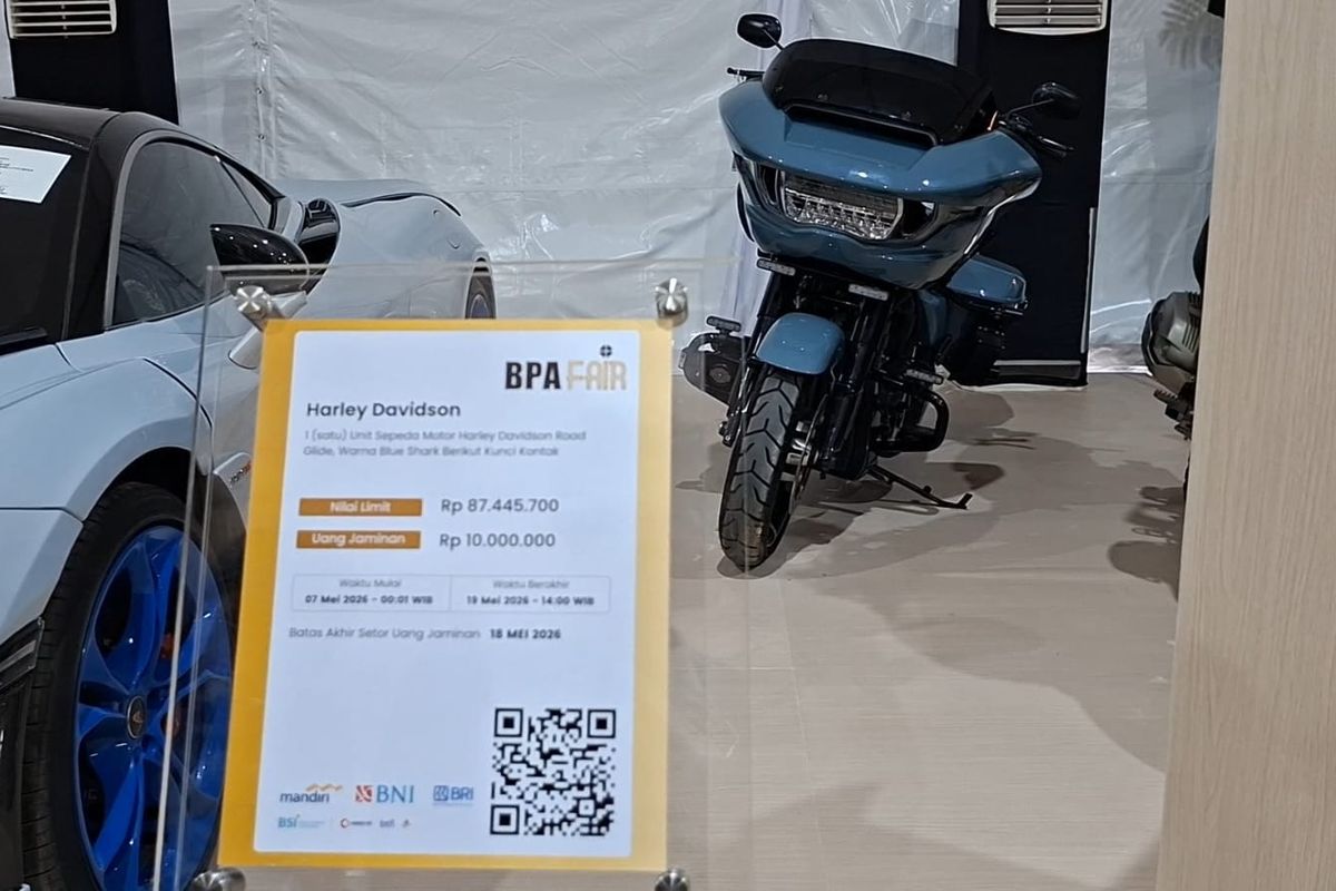 Harley-Davidson Road Glide, lelang Harley-Davidson, bpa fair 2026, Lelang Moge Kejagung, Harley-Davidson Road Glide Rp 87 Juta, Orang-orang Berduit Serbu Lelang Harley-Davidson Road Glide Eks Kasus Judol, Buka Harga Rp 87 Juta