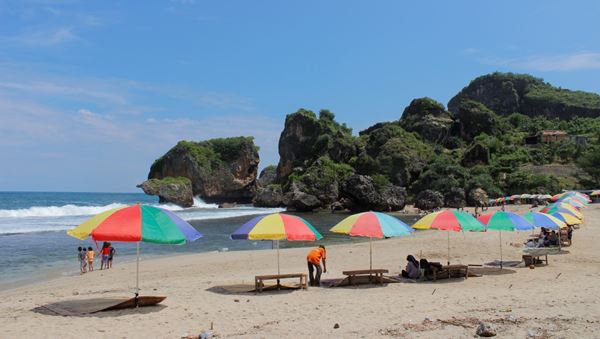 Pantai Siung, 1. Gua Pindul, 2. Pantai Indrayanti, 3. Pantai Baron, 4. Pantai Siung, 5. Pantai Pok Tunggal, 6. Air Terjun Sri Gethuk, 7. Pantai Sundak, 8. Pantai Lambor, 9. Pantai Ngetun, 10. Bukit Bintang, 11. Goa Kalisuci, 12. Luweng Sampang, 13. Pantai Timang, 14. Telaga Biru Semin, 15. Pantai Watu Kodok
