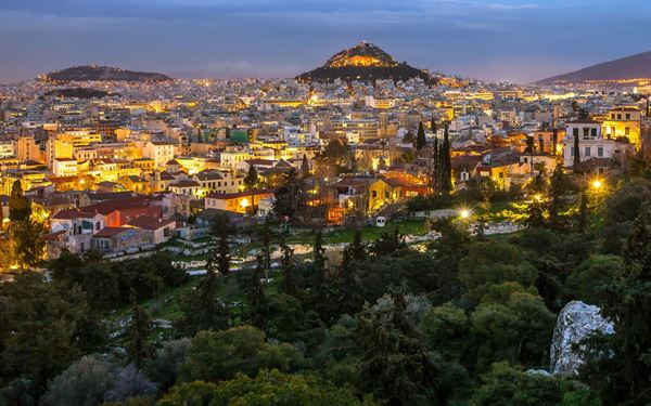 Athena, 1. Santorini, 2. Mykonos, 3. Parthenon, 4. Karpathos, 5. Delphi Stone Theatre, 6. Athena, 7. Andros, 8. Rodos, 9. Kreta, 10. Gunung Athos