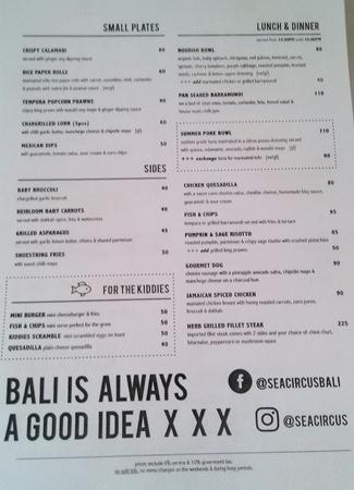 sea circus menu