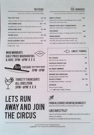 sea circus menu
