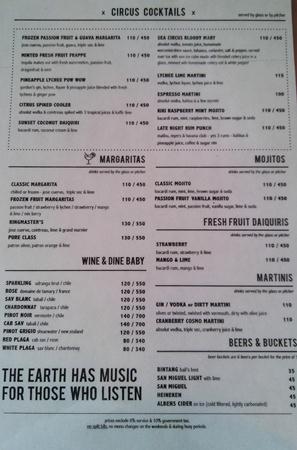 sea circus menu