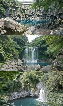 Cheonjeyeon Falls, 1. Seongsan Ilchulbong, 2. Cheonjiyeon Falls, 3. Jeongbang Falls, 4. Cheonjeyeon Falls, 5. Seonimgyo Bridge, 6. Cheonjeru Tower, 7. Saeyeongyo Bridge, 8. Yongduam Rock, 9. Teddy Bear Museum