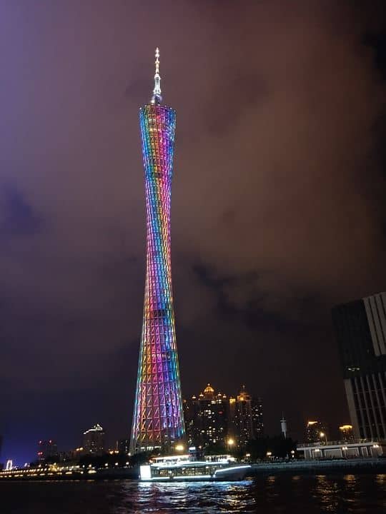 Canton Tower, 1. Tokyo Skytree, 2. Canton Tower, 3. CN Tower, 4. Ostankino Tower, 5. Oriental Pearl Tower, 6. Milad Tower, 7. Kuala Lumpur Tower, 8. Tianjin Radio and Television Tower, 9. Central Radio and TV Tower, 10. Zhongyuan Tower