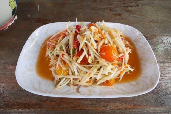 Som Tam Hoy Dong, 1. Fried Worms, 2. Goong Ten, 3. Sadow Leaves, 4. Larb Leuat Neua, 5. Fried Bugs, 6. Kai Yiew Ma, 7. Som Tam Hoy Dong, 8. Mok Huak, 9. Larb Mote Daeng, 10. Ant eggs