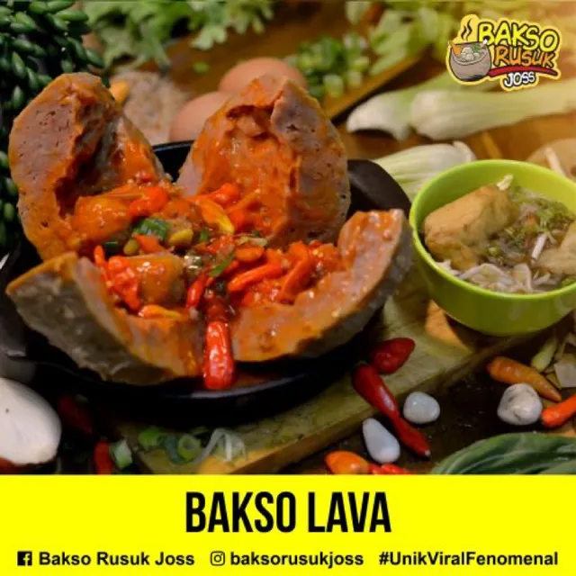 Bakso Lava, 1. Bakso Rusuk Ori, 2. Bakso Rusuk Super, 3. Bakso Beranak Jumbo, 4. Bakso Lava, 5. Bakso Rusuk Hotplate Jablay, 6. Ricebowl Blackpepper, 7. Sop Ceker Bakso, 8. Mie Ayam Bakso, 9. Bakso Buaya, 10. Bakso Bambu Bakar