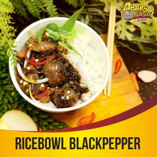 Ricebowl Blackpepper, 1. Bakso Rusuk Ori, 2. Bakso Rusuk Super, 3. Bakso Beranak Jumbo, 4. Bakso Lava, 5. Bakso Rusuk Hotplate Jablay, 6. Ricebowl Blackpepper, 7. Sop Ceker Bakso, 8. Mie Ayam Bakso, 9. Bakso Buaya, 10. Bakso Bambu Bakar