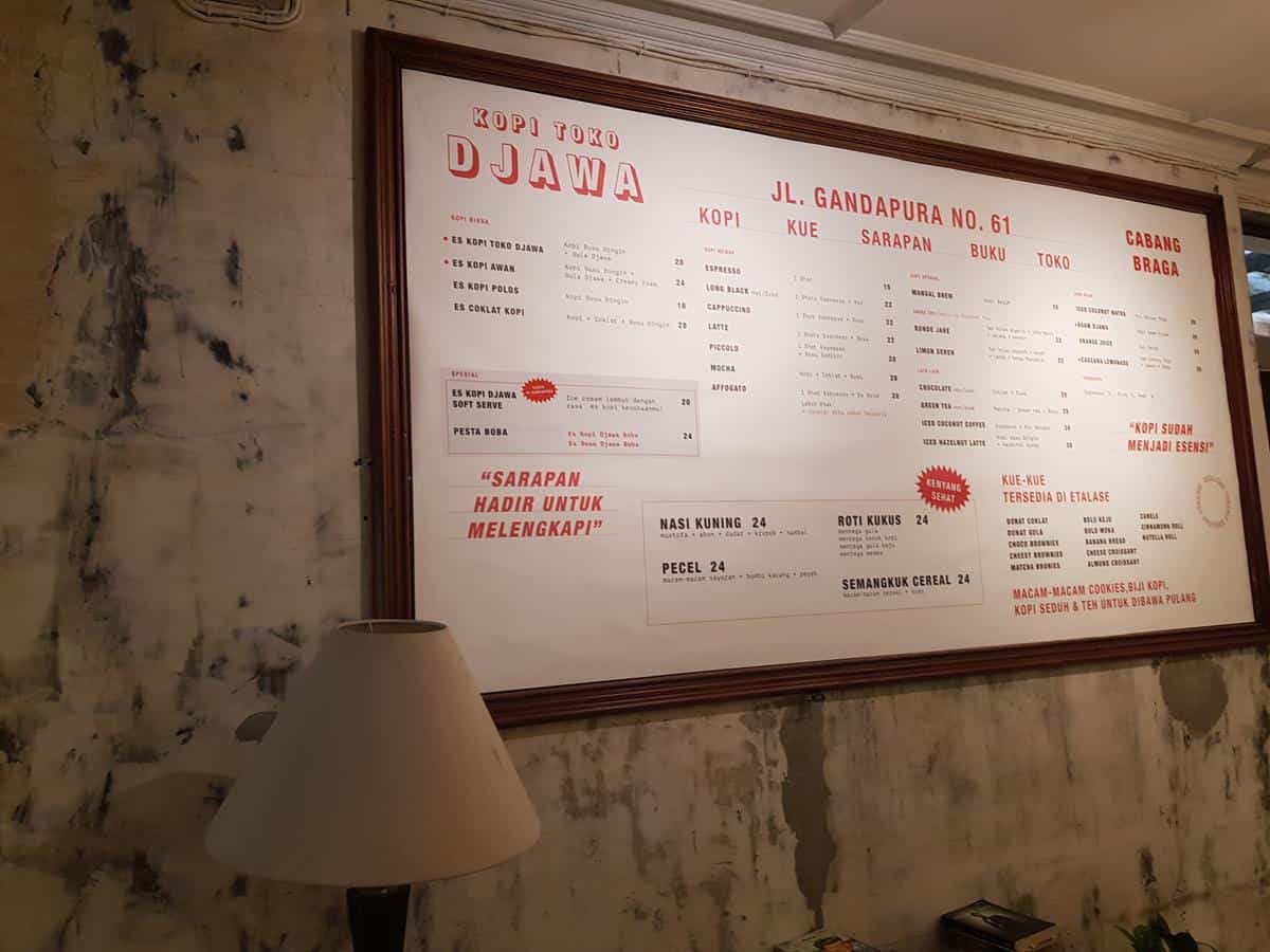 Menu di Kopi Toko Djawa