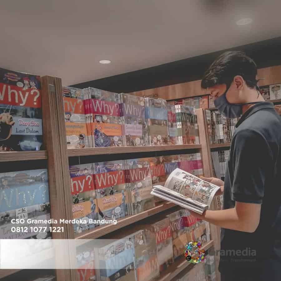 1. Gramedia Supratman, 2. Gramedia Merdeka, 3. Gramedia Trans Studio Mall, 4. Gramedia Istana Plaza, 5. Gramedia Paris Van Java, 6. Gramedia Festival City Link, 7. Gramedia Purnawarman, 8. Gramedia Miko Mall, 9. Gramedia Metro Indah Mall