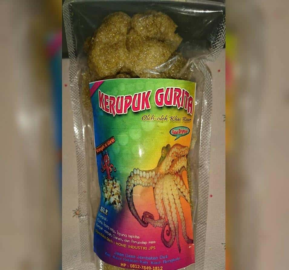 Kerupuk Gurita, 1. Kerupuk Gurita, 2. Kue Perut Punai, 3. Manisan Terong, 4. Lempuk Durian, 5. Emping Bengkulu, 6. Kopi Bengkulu, 7. Gula Semut Aren, 8. Kue Bay Tat, 9. Ikan Kering JN, 10. Keripik Ikan Beledang