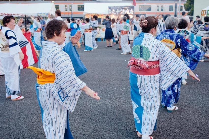 Bon Odori, 1. Kabuki, 2. Kasa Odori, 3. Bon Odori, 4. Noh Mai, 5. Onikenbai, 6. Nanazumai, 7. Wadaiko, 8. Arauma, 9. Nihon Buyo
